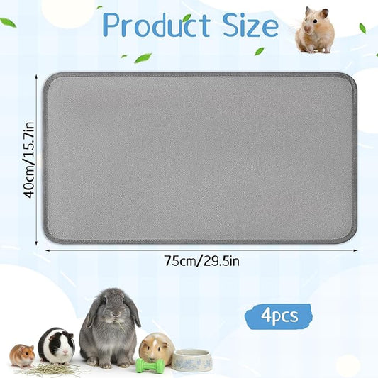 EupHHonycs 4 Pack Guinea Pig Cage Liners 16''X30'' Washable Guinea Pig Pee Pads Waterproof Reusable & Anti Slip Fleece Bedding Pads for Small Animals Bunny Rabbit Hamster, Gray