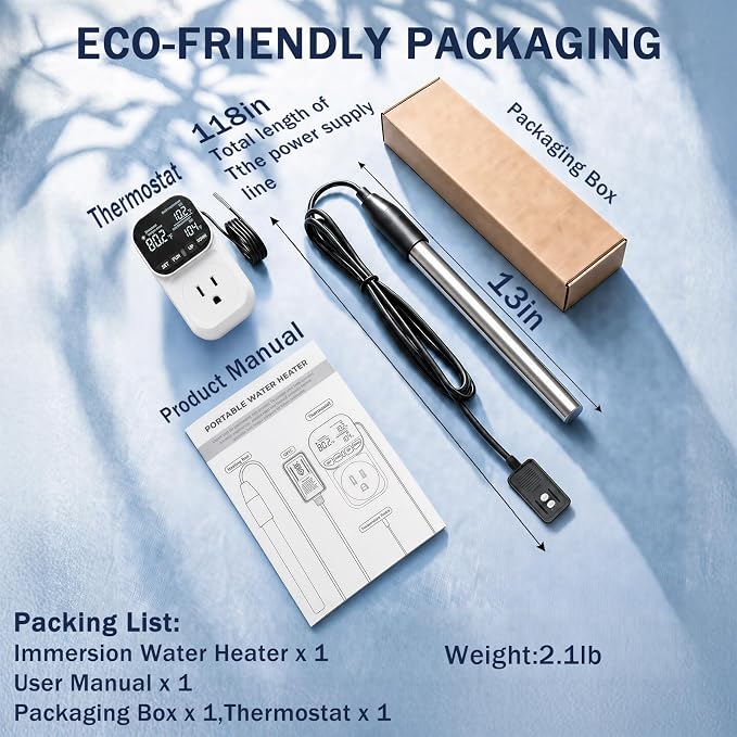 120V 1500W Immersion Electric Water Heater,Submersible Water Heater with Thermostat & GFCI . Suitable for Sinks, Bathtubs, Washbasins, Small Swimming Pools, Water Storage Tanks, Hot Tubs and Buckets