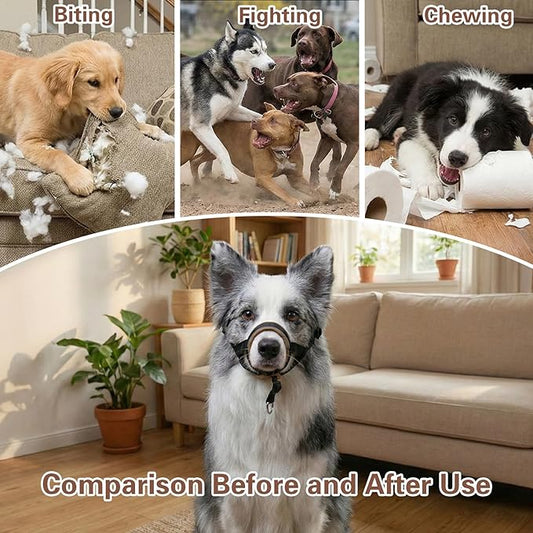 Dog Muzzle,Adjustable Loop Pets Muzzle Soft Leather Protect Skin Puppy Muzzles Prevent Biting Chewing Barking Allow Panting Drinking,Not Include Dog Collar (Khaki, Small)