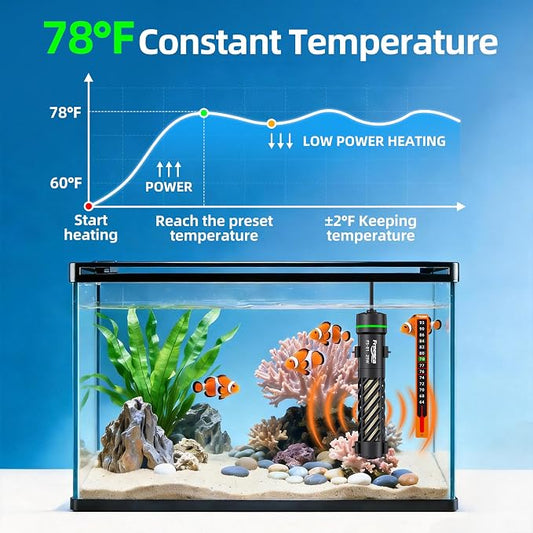FREESEA Aquarium Heater for Fish Tank: 25W Preset 78°F - 24/7 Stable Temperature Worry-Free Keeping - Auto-Off Out of Water - 1–5 gal Betta Turtle & Saltwater Tank