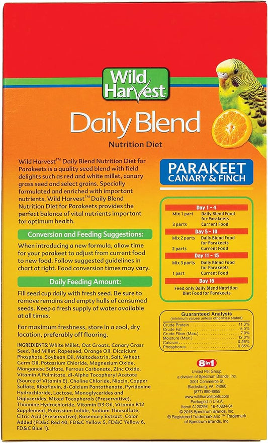 Wild Harvest Daily Blend for Parakeet, Canary, Finch & Small Birds, 2 Pounds (Pack of 4)