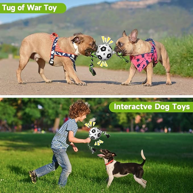 QDAN Dog Soccer Ball for Dogs, Durable Outdoor Dog Toys, Plush Dog Balls, Pet Rope Birthday Toys for Small to Large (Black)