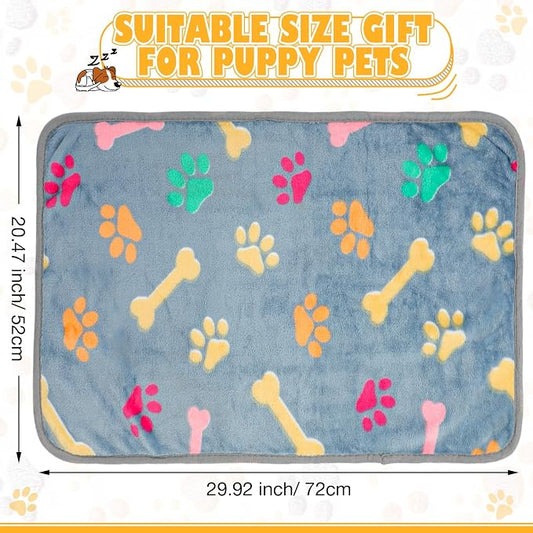 Chumia 18 Pcs Fleece Pet Blanket Soft Warm Sleep Mat Fluffy Cute Puppy Supplies Paw Bone Star Elephant Dot Heart Print Design Bed Blankets for Dog Cat Kitten Animals(30 x 20 Inch,Cute)