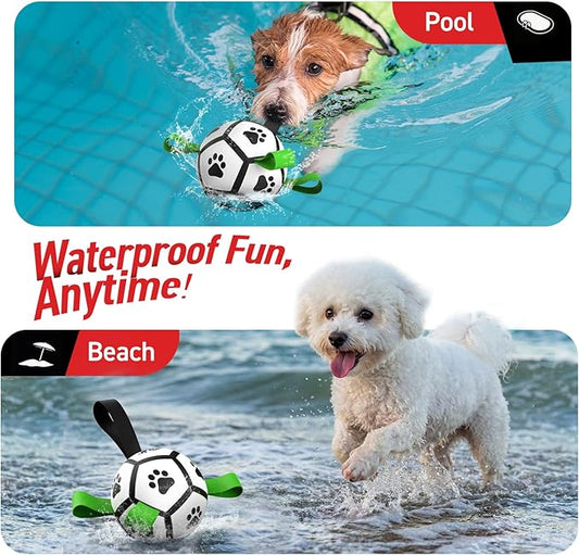 QDAN Dog Toys Soccer Ball with Straps, Interactive Toys for Tug of War, Puppy Birthday Gifts, Dog Water Toy, Durable Balls World Cup for Small Dogs(5 Inch)