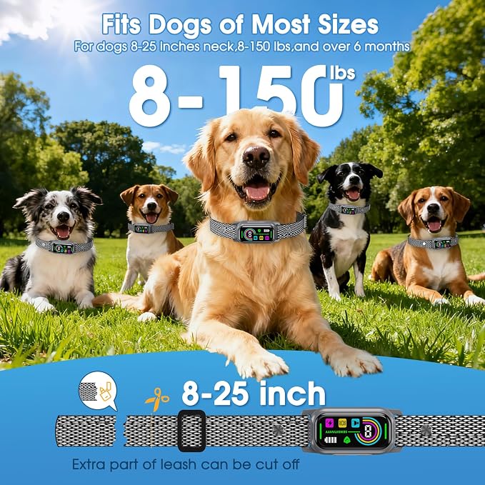 Smart Dog Bark Collar for Large Small Medium Dog, Rechargeable AI Chip Antibarking Collars,4 Operable Working Modes, IP67 Waterproof Barking Collar with Intelligent Mis-Trigger Prevention (Grey)