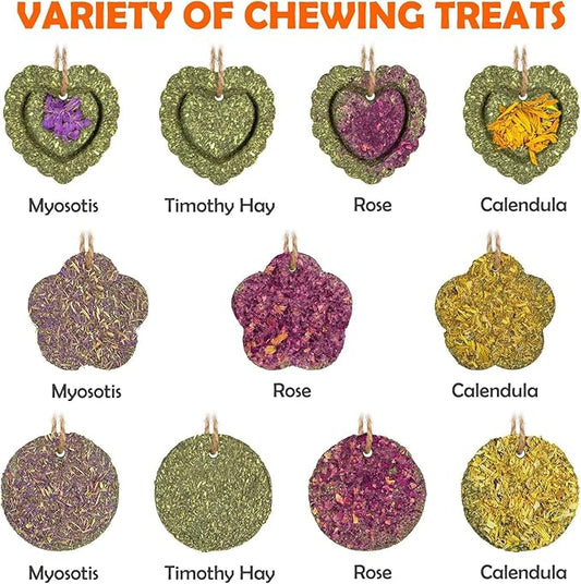 Sofier 20Pcs Timothy Hay Treats - Natural Chews for Teeth - Handmade Rabbit, Chinchilla, Gerbil, Rat, Hamster Toys - Bunny & Guinea Pig