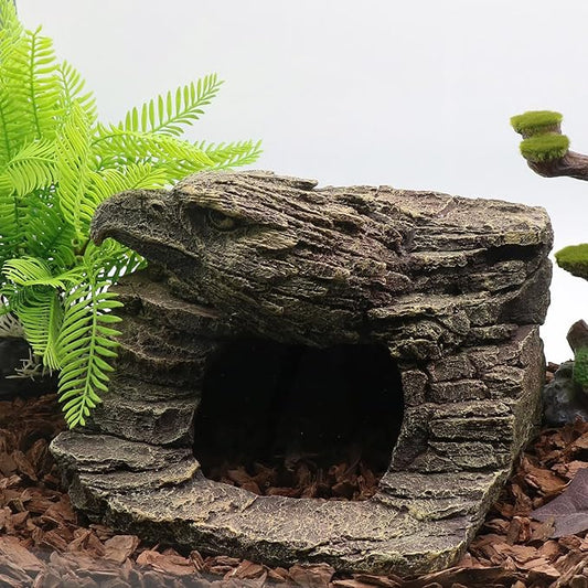 Reptile Rock Basking Platform, Gecko Hide Cave Hiding Place, Snake Cave and Hides for Reptiles, Amphibians, and Small Animals, Lizards (Type-D(Medium))
