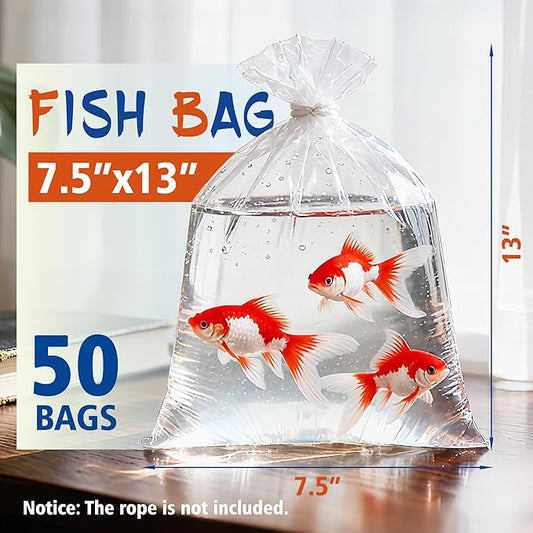 Live Fish Bags,Double Seal, Leak Proof, Heavy Duty for Aquarium Fish Shipping, Transportation, 50 Pack 7.5” x 13”