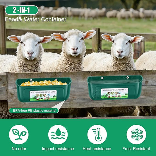 Chicken Feeder Waterer, 6 Pack Duck Feeder Supplies, Hanging Fence Feed Trough with Clips for Goat, Sheeple, Piglet, Gooses, Turkeys, Dog Livestock Poultry,Green