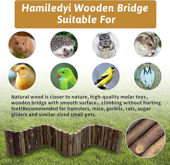 Hamiledyi Hamster Bridge Wood Hamster Climbing Ladder Rat Ladder Bridge Small Animals Cage Accessories for Dwarf Syrian Hamster Mice Gerbils Sugar Glider Wooden Hideout Toy (25.6×3.5IN)