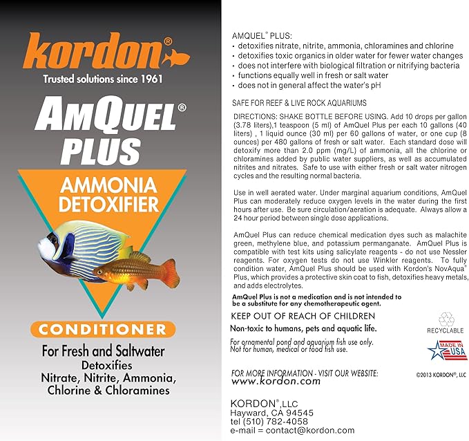 KORDON #33444 AmQuel Plus for Aquarium, 4-Ounce