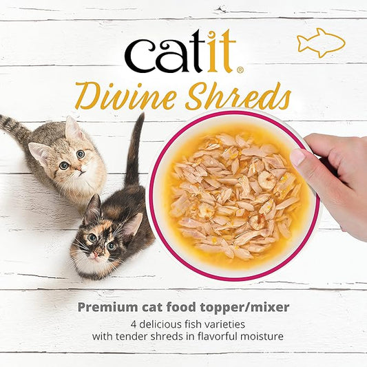Catit Divine Shreds Premium Cat Food Topper, Tuna with Shrimp & Pumpkin (Pack of 4)