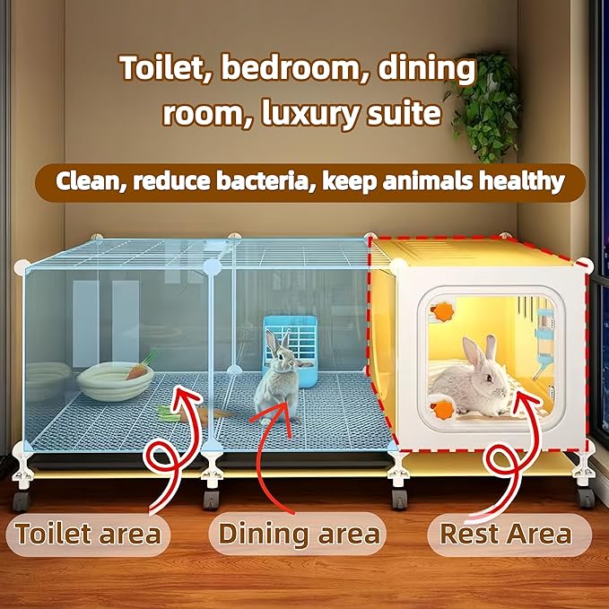 Luxury Villa Rabbit cage with Wheels, Guinea Pig cage, complimentary Food Bowl, Bed. Suitable for Hamsters, Chinchillas, Squirrels, Hedgehogs, Ferrets, Cats,Mouse (27.6" Lx 17.7" Wx17.7 H)