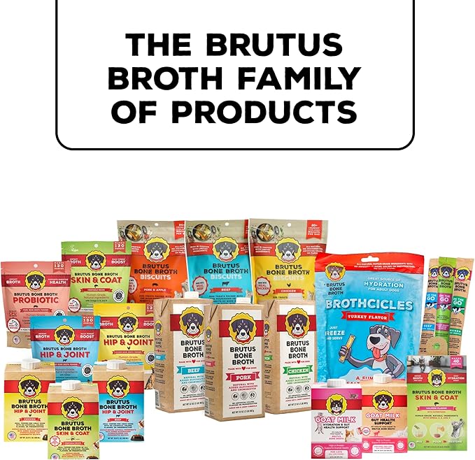Brutus Chicken Broth Liquid for Dogs - All Natural Chicken Bone Broth for Dogs with Chondroitin Glucosamine Turmeric -Human Grade Dog Food Toppers for Picky Eaters & Dry Food -Tasty & Nutritious