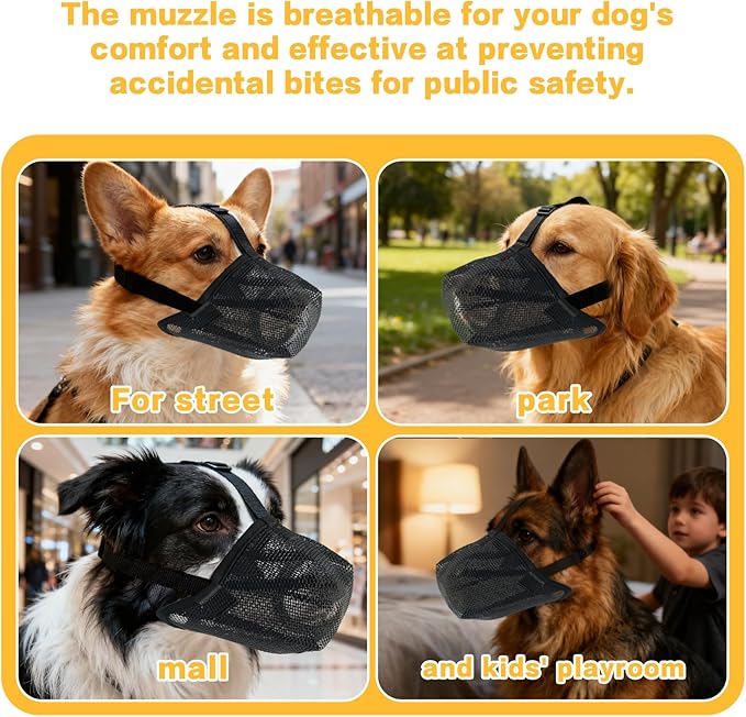 2PCS Dog Muzzle for Large Medium Small Dogs, Adjustable Soft Mesh Muzzle to Prevent Biting, Chewing, Barking – Vet Recommended, Secure Fit.