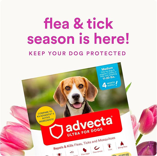 Advecta Ultra Flea and Tick Prevention for Dogs - Medium Dog Flea and Tick Treatment & Control - Mosquito Repellent - Fast Acting Waterproof Topical Drops, 6 Month Supply