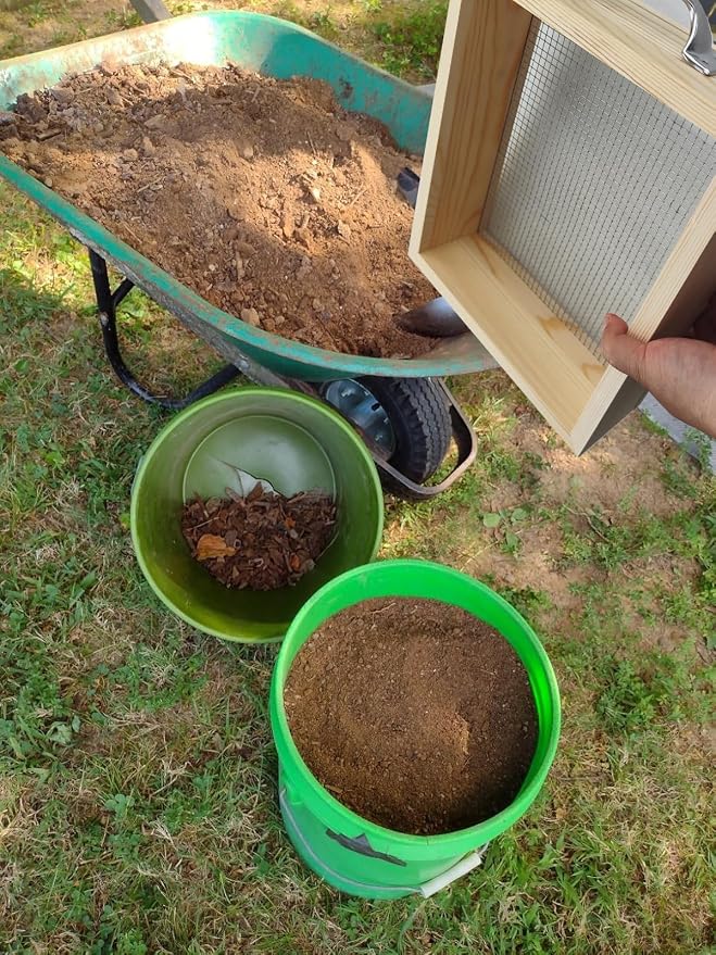 Voulosimi Soil Sifter Metal Dirt Sifter 3/8" Mesh Screen with Wire Mesh Multi-Purpose Garden Sifter Rock Sifter Compost Sifter for Gardening (16.7 x 12.8 inch)