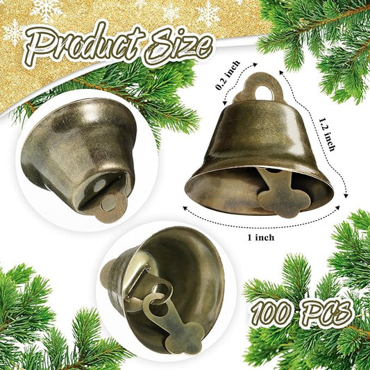 100 Pieces Vintage Bells Craft Bells Small Hanging Bells Ornaments for Wind Chimes Housebreaking Making Dog Potty Training Doorbell Wedding Decor (Bronze)