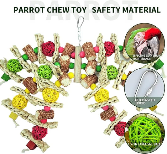 Cokliomc Parrot Toys, Natural Corncob Bird Chew Toys for Small and Medium Macaws, African Grey Parrots, Amazon Parrots Bird Cage