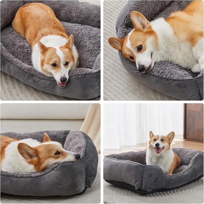 Dog Bed Extra Large, Super Soft Rectangle Dog Beds, Washable Warming Pet Bed with Anti-Slip Bottom, Anti-Anxiety, Grey, 35 x 25 x 9inch