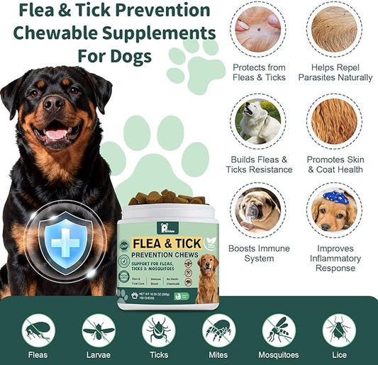 Dogs Flea and Tick Prevention Treatment Chewable, Flea and Tick Prevention for Dogs, Oral Flea Pills Treatment Support Supplement - Flea and Tick Chews - All Breeds & Sizes - 150 Ct
