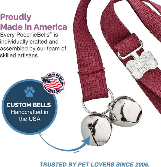 PoochieBells Dog Door Bells for Potty Training, Quick & Easy Puppy Potty Training Method Included, Handcrafted in USA with Loud, Paw-Safe Bells, Durable Cotton Webbing - Maroon