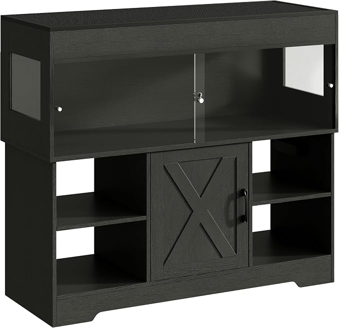 Herture 60 Gallon Reptile Tank with Stand, Terrarium Tank with Storage Cabinet, for Lizards, Skinks, Snakes, Sliding Acrylic Doors, Mesh Top, Built-in Power Outlet Black PX02RTB