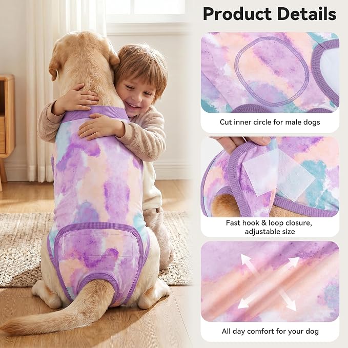 cyeollo Dog Surgery Recovery Suit, Breathable Surgical Suit for Dogs Female Male After Spayed Neuter, Anti-Lick Dog Onesie Body Suits for Wounds Protection, Soft Cone Alternative, Tie Dye L