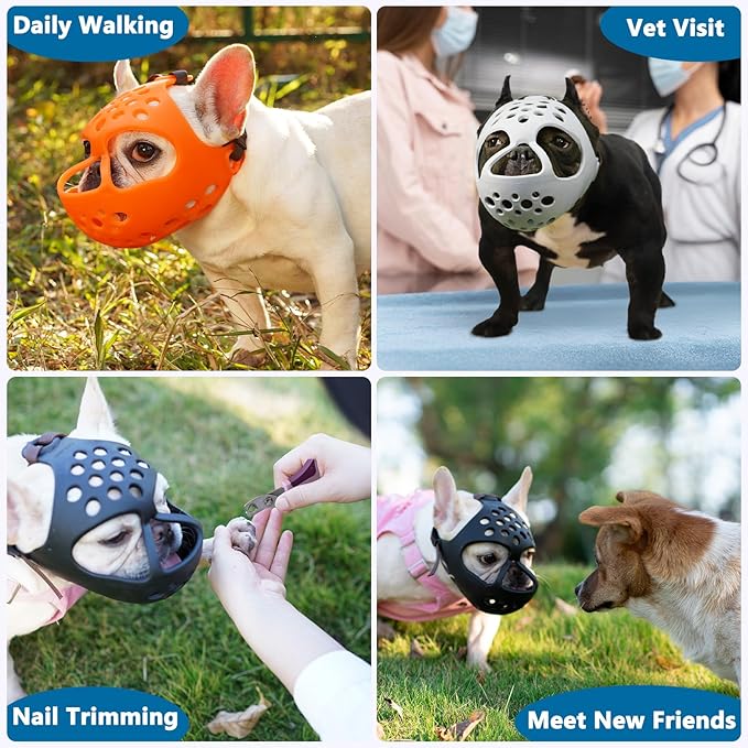 BARKLESS French Bulldog Muzzle, Soft Silicone Short Snout Dog Muzzle for English Bulldog, Brachycephalic Dog Mouth Guard to Prevent Biting, Ideal for Grooming, Allows Panting (Hot Pink, XL)