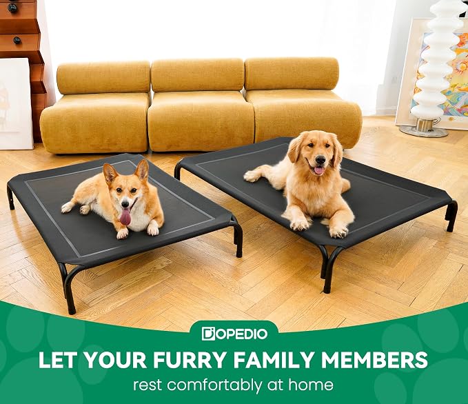 Elevated Dog Bed Raised Outdoor Dog Cot for Extra Large Dogs, Installation Requires No Tools, Frame with Washable Cooling Breathable Mesh Anti-Slip Feet, Indoor Pet Bed, Black, 53.9 Inches