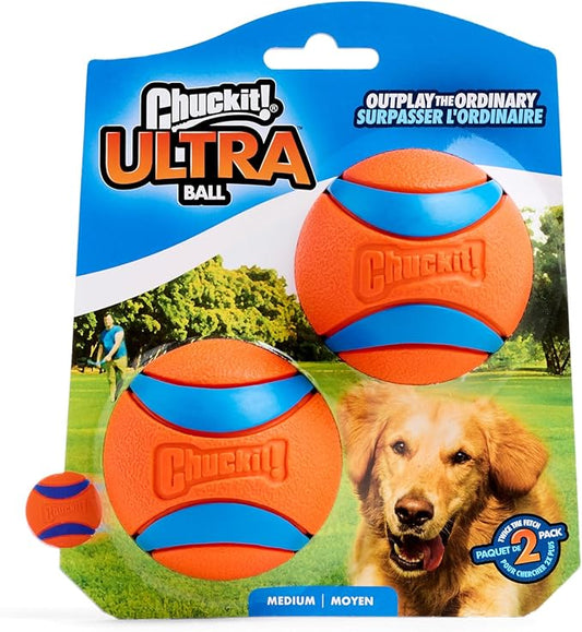 Chuckit! Ultra Ball Dog Toy - Medium Bouncy Fetch Balls for Dogs 20-60 lbs - Made from Durable Rubber - Floating Water Pet Toys - Size Medium - 2.5-inch Diameter, 2 Count, (Pack of 6)