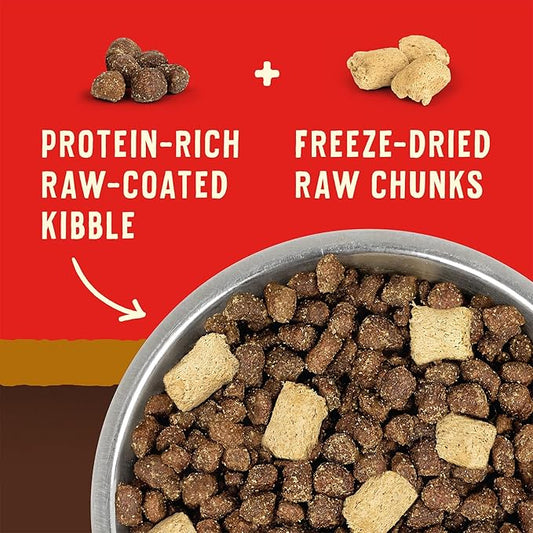 Stella & Chewy's Wild Red Raw Blend Kibble - Premium Freeze-Dried Raw Coated Dog Food - Perfect For Picky Eaters - High Protein Grain Free with 6 Poultry Sources - 21lb Bag