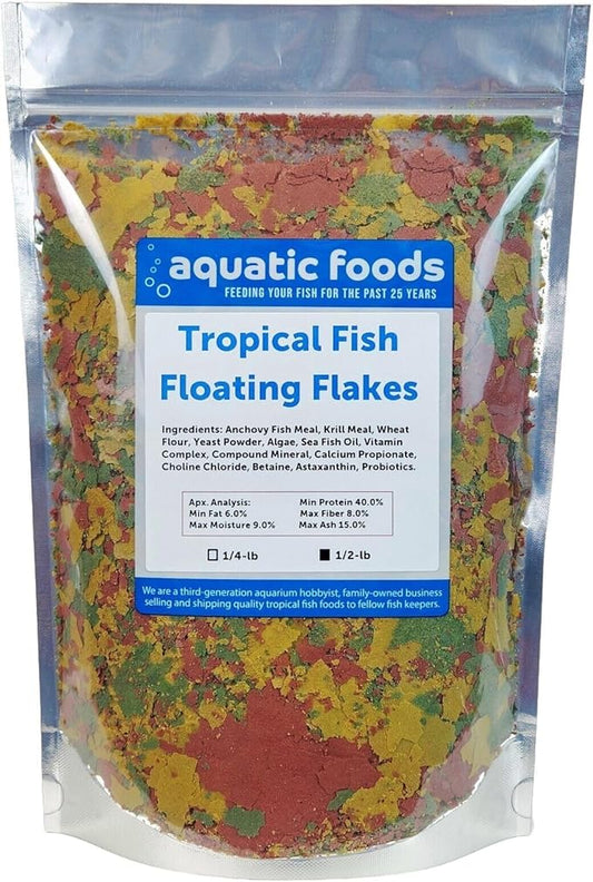 Tropical Fish Flakes, Mix of Krill, Color Enhancing, Spirulina Flakes for Cichlids, Angels, Tetras, Guppies. 12-Type Pellet Mix & 4-Type Wafers Included...WL 1/2-lb Foil Bag