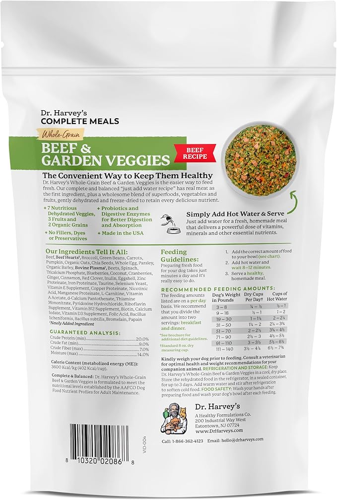 Dr. Harvey's Beef & Garden Veggies Dog Food, Whole-Grain Dehydrated Dog Food with Freeze-Dried Beef (5.5 Ounces, Trial Size)