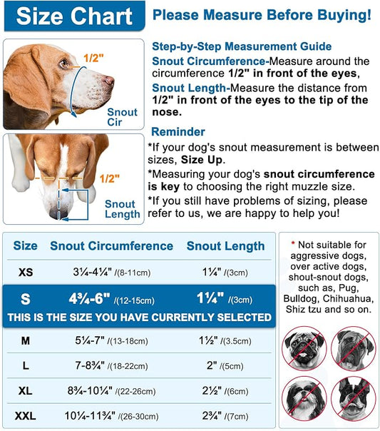 LUCKYPAW Dog Muzzle, Mesh Muzzle for Small Medium Dogs, Soft Mouth Cover to Prevent Biting Chewing, Drinkable Breathable Adjustable Puppy Poodle Dachshund (S, Black)