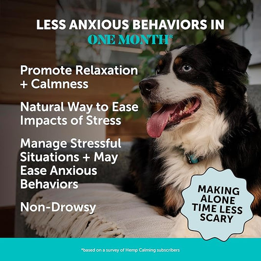 Natural Hemp Calming Chews for Dogs - Calming Aid Supplement for Occasional Anxiousness with Valerian Root, Chamomile, + Magnesium - Stress, Separation & Thunder Support - (Chicken, 90 Count)