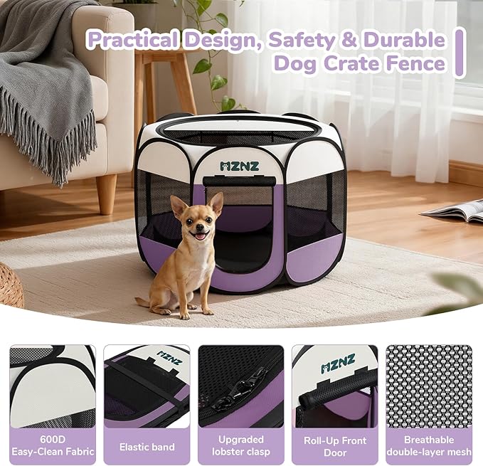 Dog Cat Playpen, Portable Small Animal Playpen Crate Indoor for Dogs Cats Rabbits, Foldable Guinea Pigs Bunny Cage Enclosure Outdoor, Pop Up Dogs Cats Tent Kennel with Carrying Case, Purple