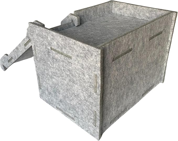Guinea Pig Felt Hideout & House with Ramp Easy to Assemble Small Animal Sturdy Hut Habitats Decor for Piggies Chinchilla Rat Playing Hiding (Grey)