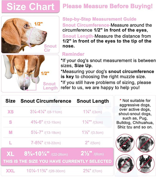 LUCKYPAW Dog Muzzle, Mesh Muzzle for Large Medium Dogs, Soft Mouth Cover to Prevent Biting Chewing, Drinkable Breathable Adjustable Puppy Mouth Guard(XL, Pink)