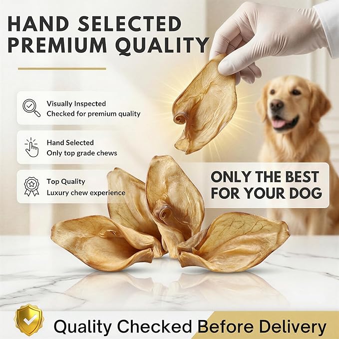 100% Natural Pet Treats 12 Pack Grass Fed Water Buffalo Ears for Dog | High Protein Beef Cow Ears for Dogs Safe Rawhide Dog Treat Suitable for Small, Medium & Large Breeds Dogs Chews