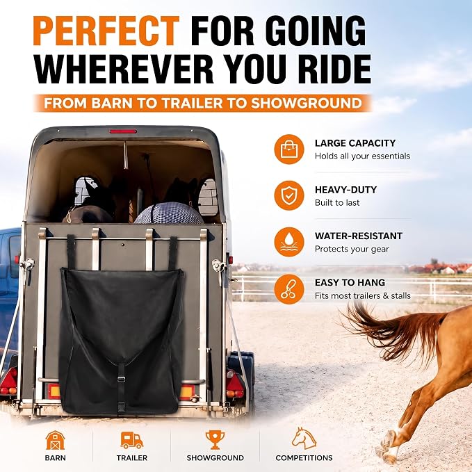 Dansydaisy Black Large Horsewear Bag Stall Front Horse Blanket Storage Bag Durable 600D Oxford 29.5 x 24.5 x 9 in Fabric Portable Easy to Hang Horse Tack Holder Accessories for Keep Organized