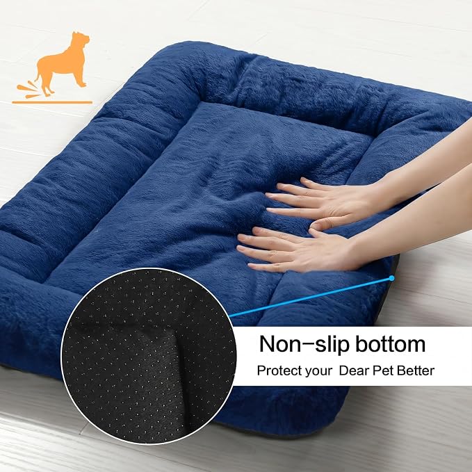 Dog Beds Crate Pad for Medium Dogs Fit Metal,Ultra Soft, Washable & Anti-Slip Kennel Pad for Dogs Cozy Sleeping Mat,Navy Blue 30inch
