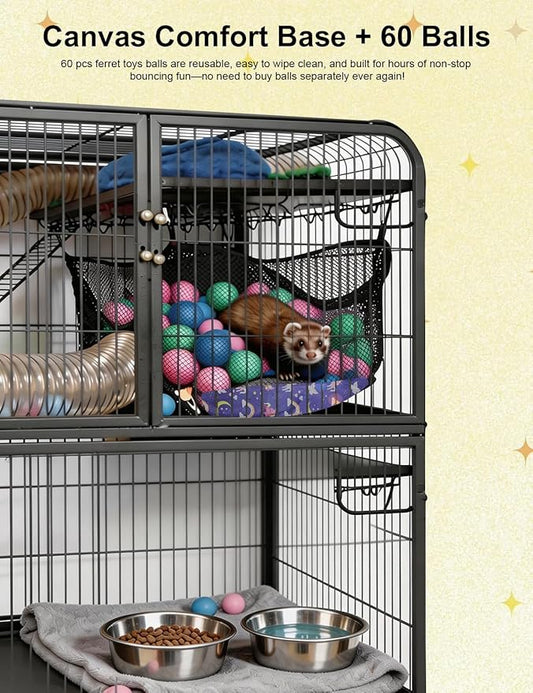 Ferret Ball Pit with 50 Pack Balls for Ferret Cage - Ferret Hammock for Cage Compatible with Tunnel System (Included 50 Pcs Ferret Toys Balls)