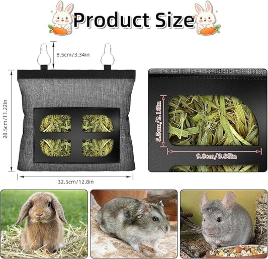 Rabbit Hay Feeder Bag Guinea Pig Hanging Hay Feeding Bag Storage Dispenser for Chinchilla Hamster Bunny Small Animal Pet