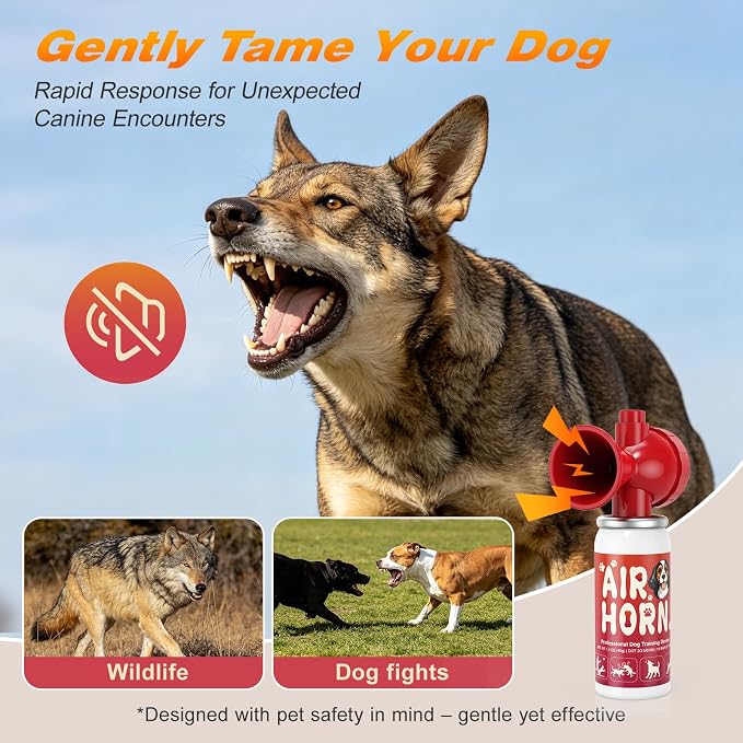 Nicehill 2 Pack Air Horn, 122dB Loud Air Horn for Dogs Pet Corrector to Stop Barking Jumping Chasing, Coyote Alert Safety Horn for Walking Hiking, Non‑Refillable 1.4oz, Orang