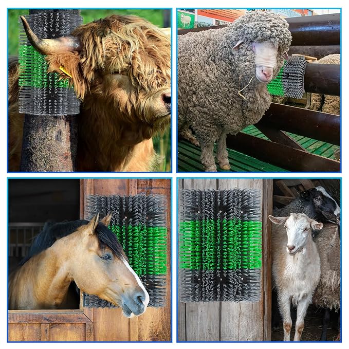 Extra Large Size Livestock Scratching Brush, Upgraded Horse/Goat/Cow/Cattle Scratcher Brush for Grooming, Itch Relief Horse Scratcher Brushes Kit with Two Sets of Mounting Screws(8-Pack,Gray)