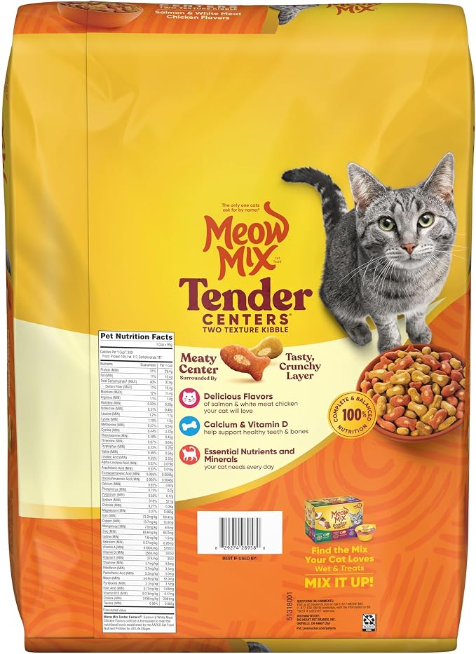 Meow Mix Tender Centers Salmon & White Meat Chicken Flavors, Dry Cat Food, 14.2 lb. Bag