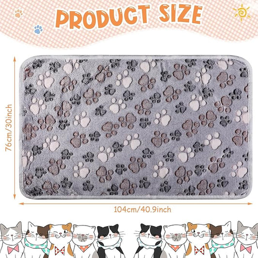 Tatuo 4 Pack Fleece Dog Blankets for Puppy Cats Multi-Size Sleep Mat for Pet Guinea Pig Soft Washable Warm Crate Bed Puppy Teething Toys Print Pattern Blanket Indoor(Gray,41 x 30 Inch,Paw)