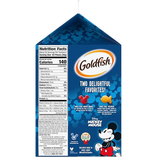 Goldfish Disney Mickey Mouse Cheddar Crackers, Snack Crackers, 27.3 oz carton