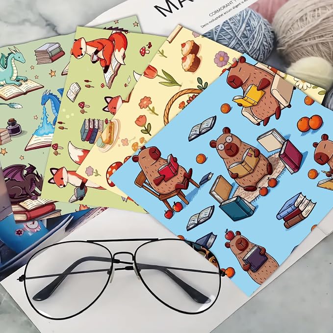 CREATCABIN 6Pcs Glasses Cleaning Cloth Microfiber Cleaning Cloths Reusable Thicken Soft Animal Book Eyeglasses Cleaner Wipes Washable for Eyeglasses Camera Lens Laptops Screens Phone Gift 6 x 6 Inch